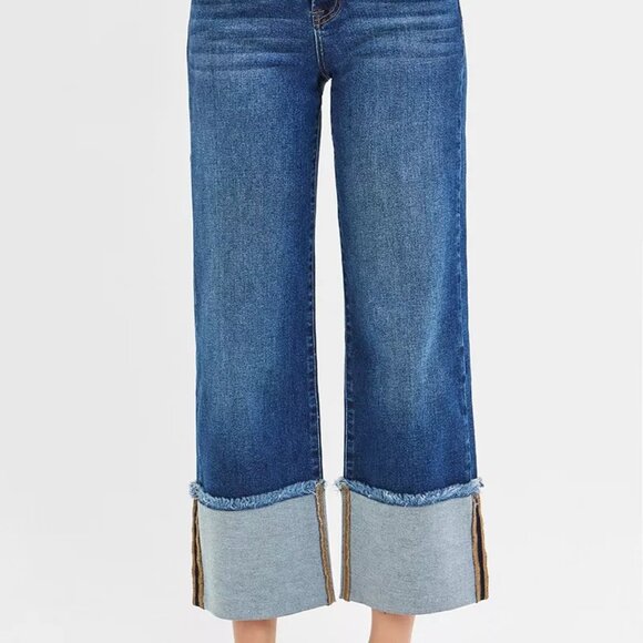 RISEN Full Size Mid Rise Crop Wide Wide Cuffed Jeans Plus Size - Picture 6 of 7